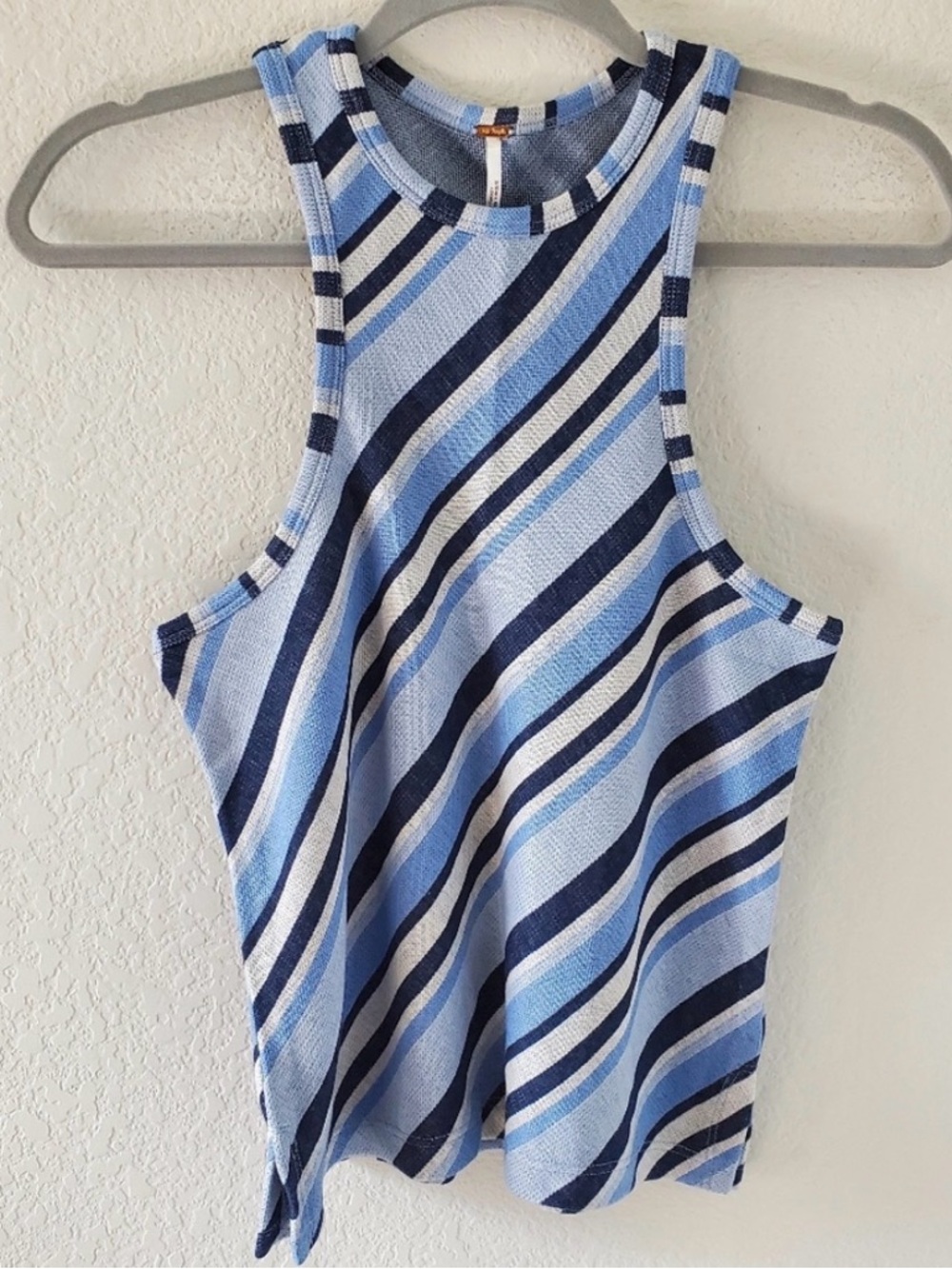 3 for $50 Free People Light Blue & Navy Striped Racerback Tank - Picture 1 of 7